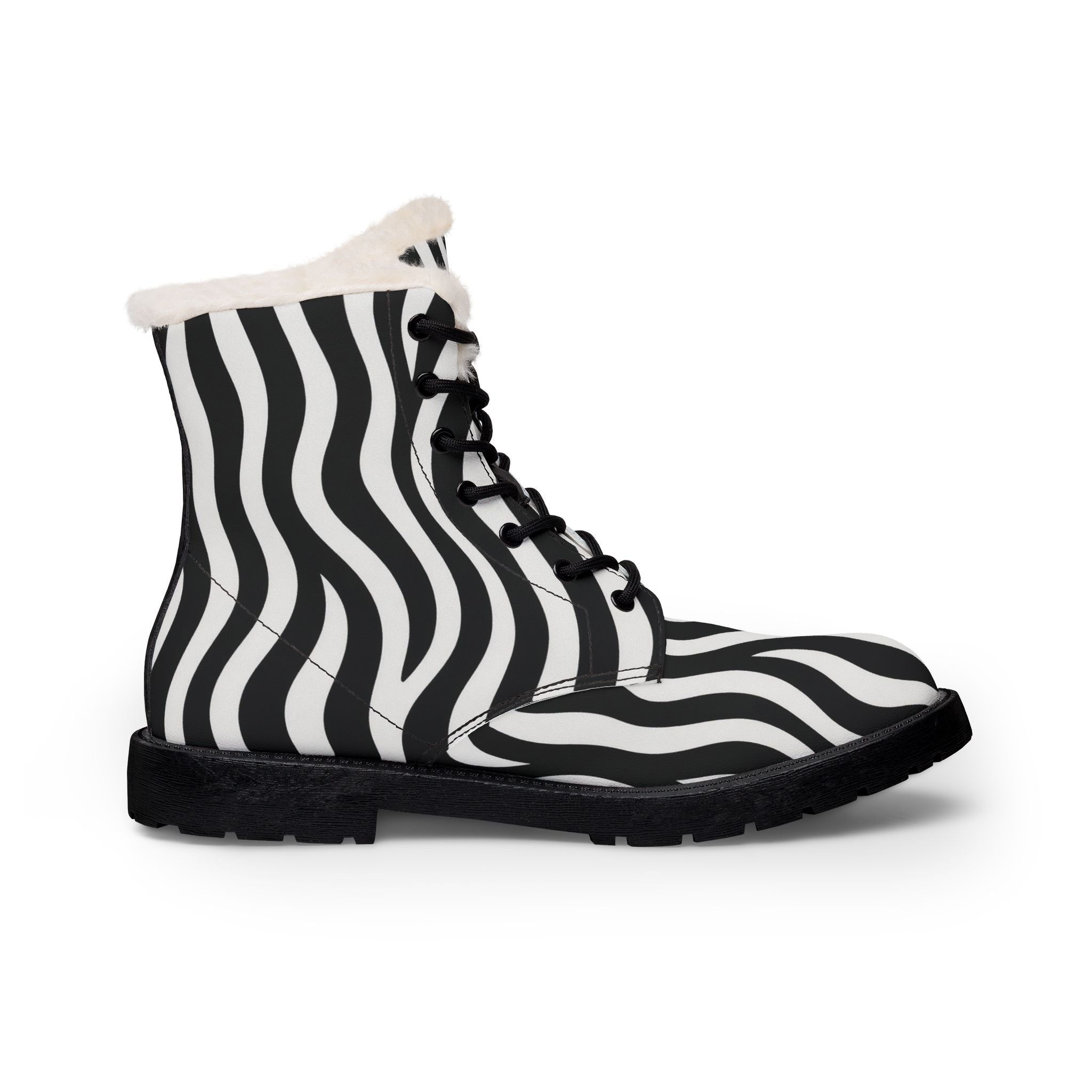 Women's Zebra Stripe Fur-Lined Leather Boots
