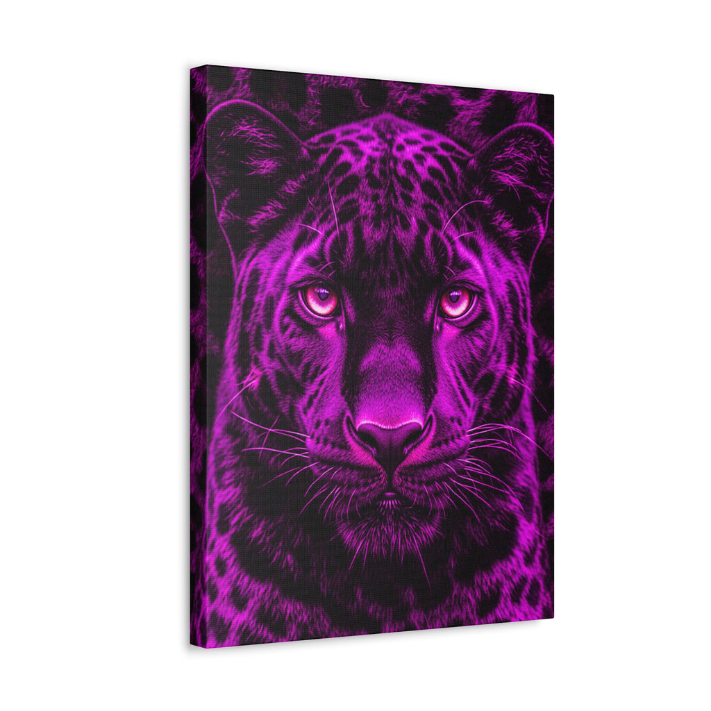 Purple Neon Panther Stretched Canvas – Vibrant Wall Art for Modern Rooms