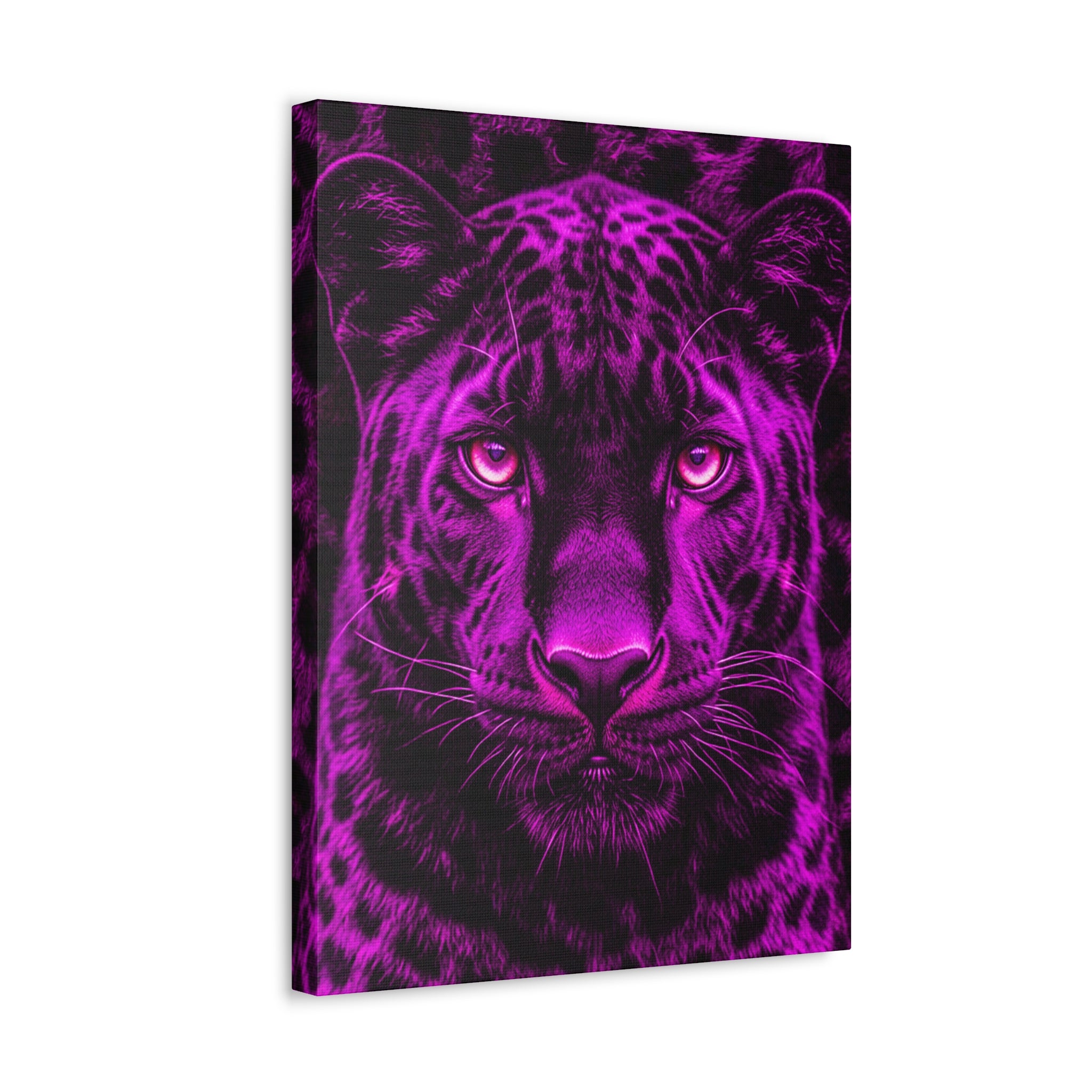 Purple Neon Panther Stretched Canvas – Vibrant Wall Art for Modern Rooms