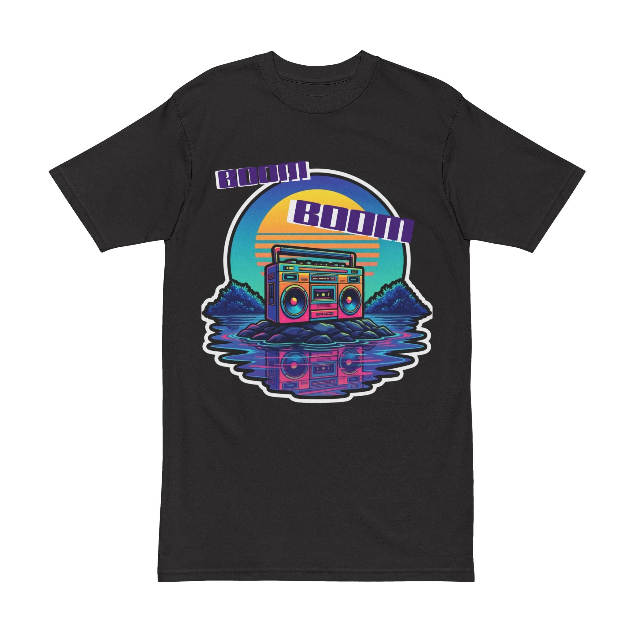 Retro Boombox Tee — Sunset Vaporwave Music Graphic Shirt