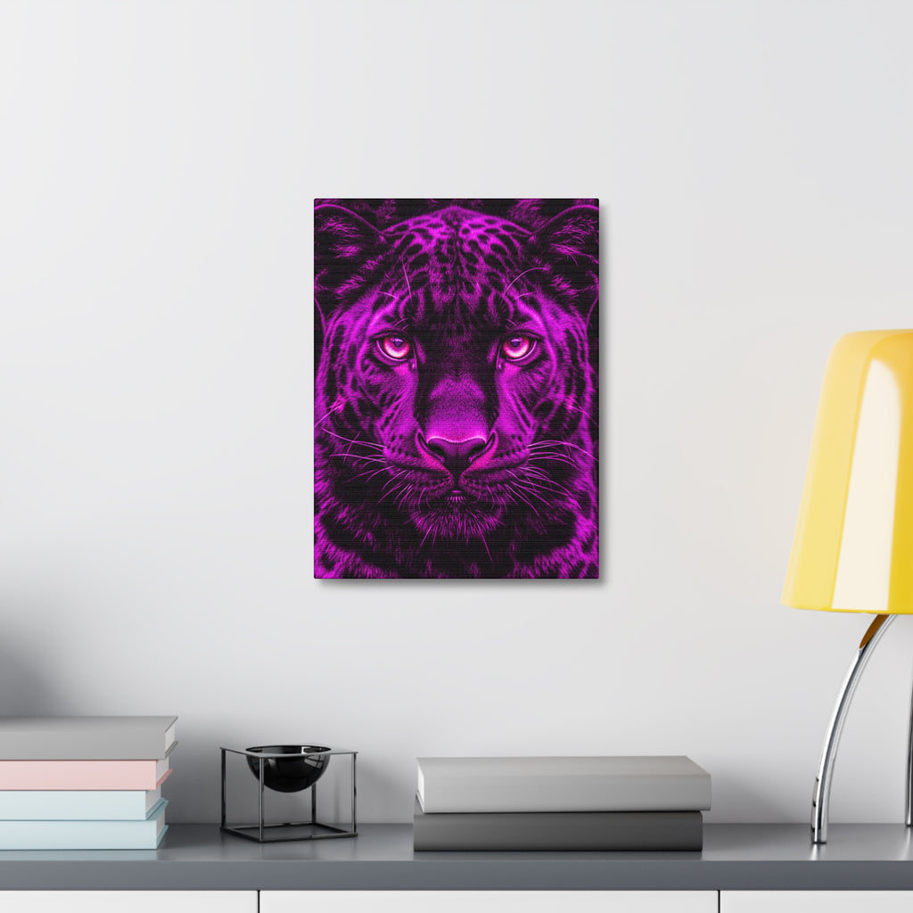 Purple Neon Panther Stretched Canvas – Vibrant Wall Art for Modern Rooms
