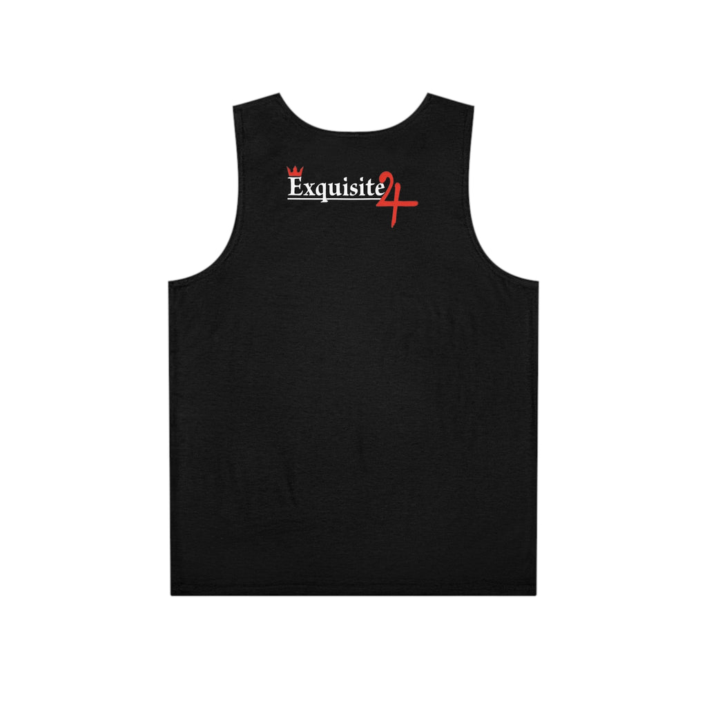 Exquisite 24 Black Graphic Men’s Tank Top — Futuristic Gold Robot Design