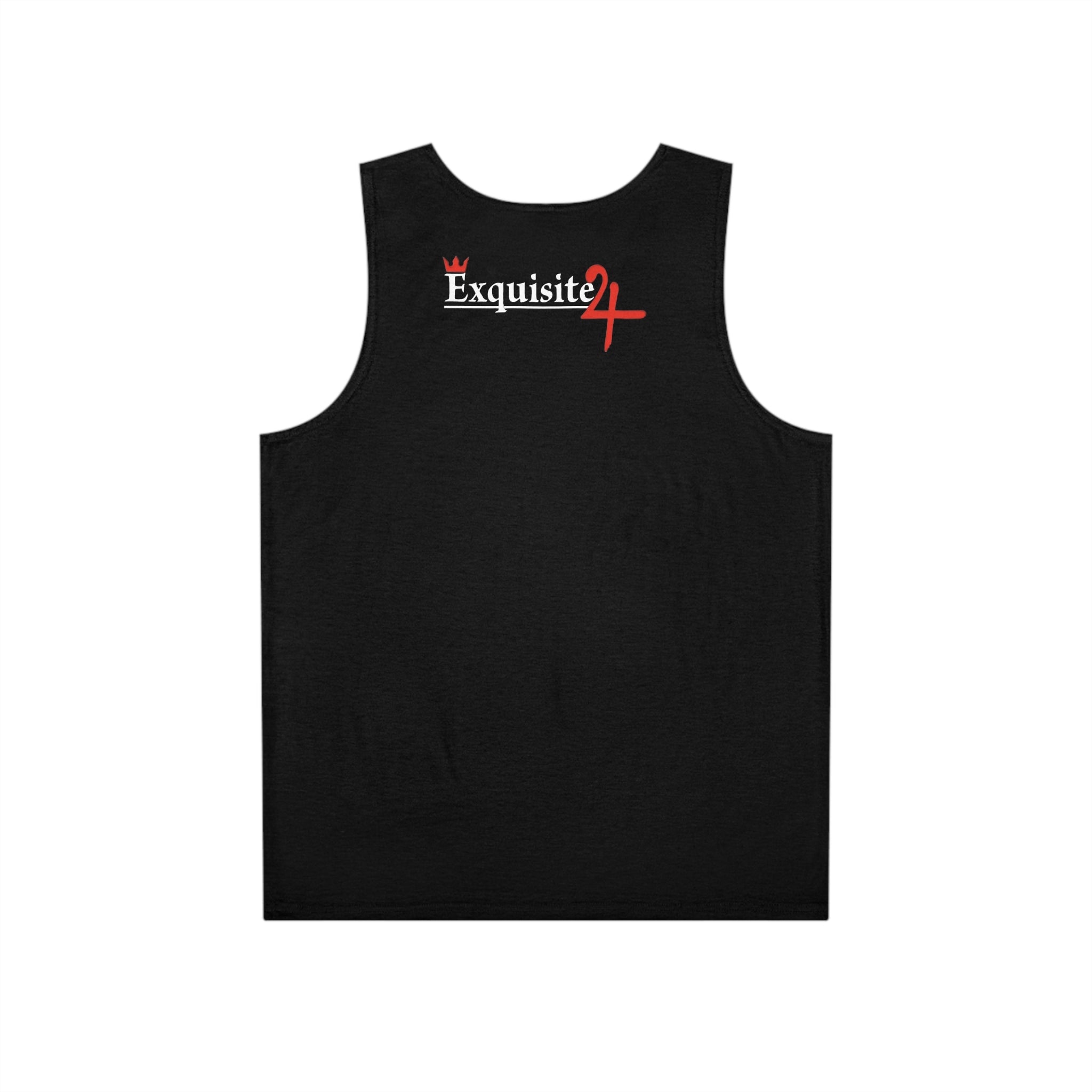 Exquisite 24 Black Graphic Men’s Tank Top — Futuristic Gold Robot Design