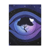 Night Tree Stretched Canvas Wall Art — Mystical Purple Galaxy Eye Design