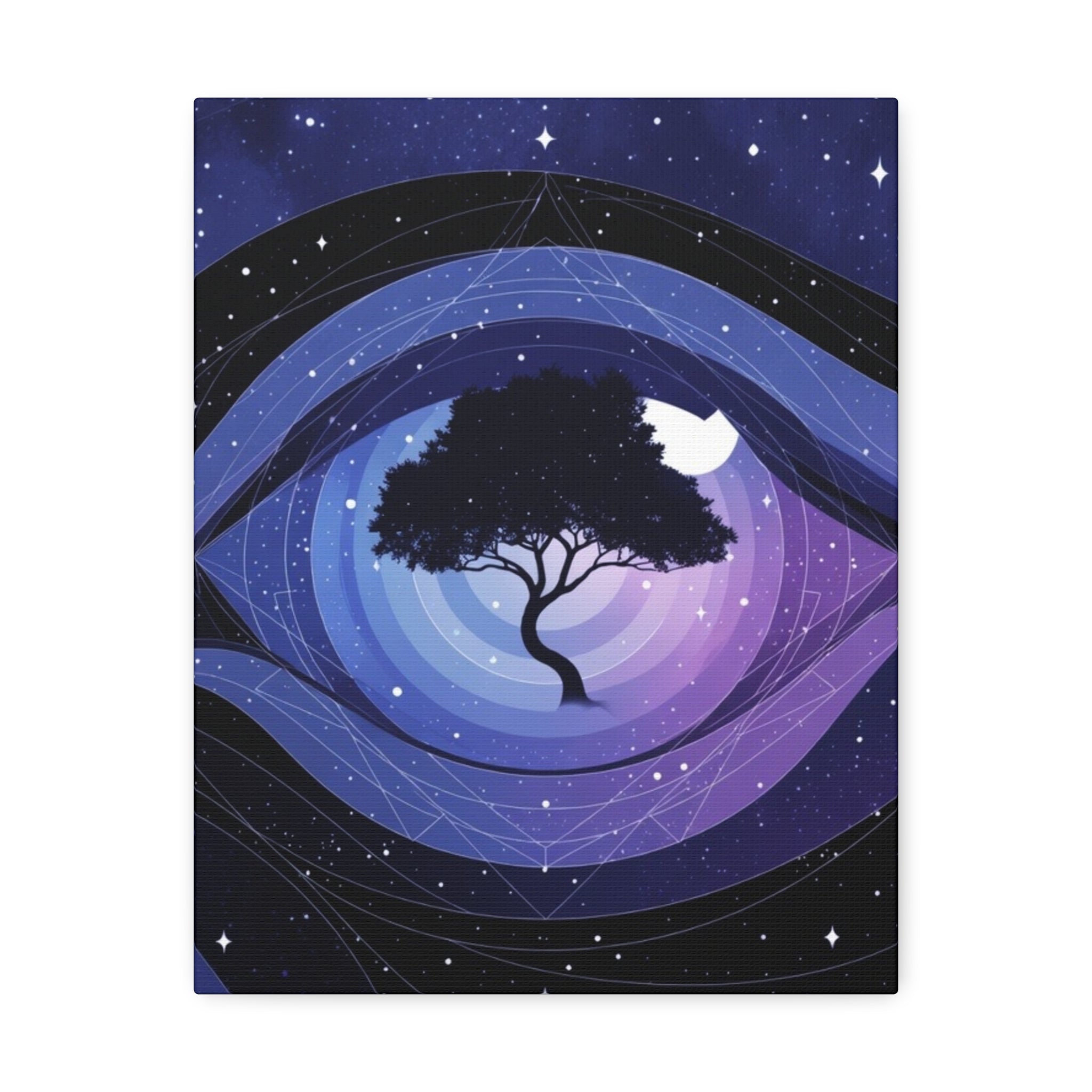 Night Tree Stretched Canvas Wall Art — Mystical Purple Galaxy Eye Design