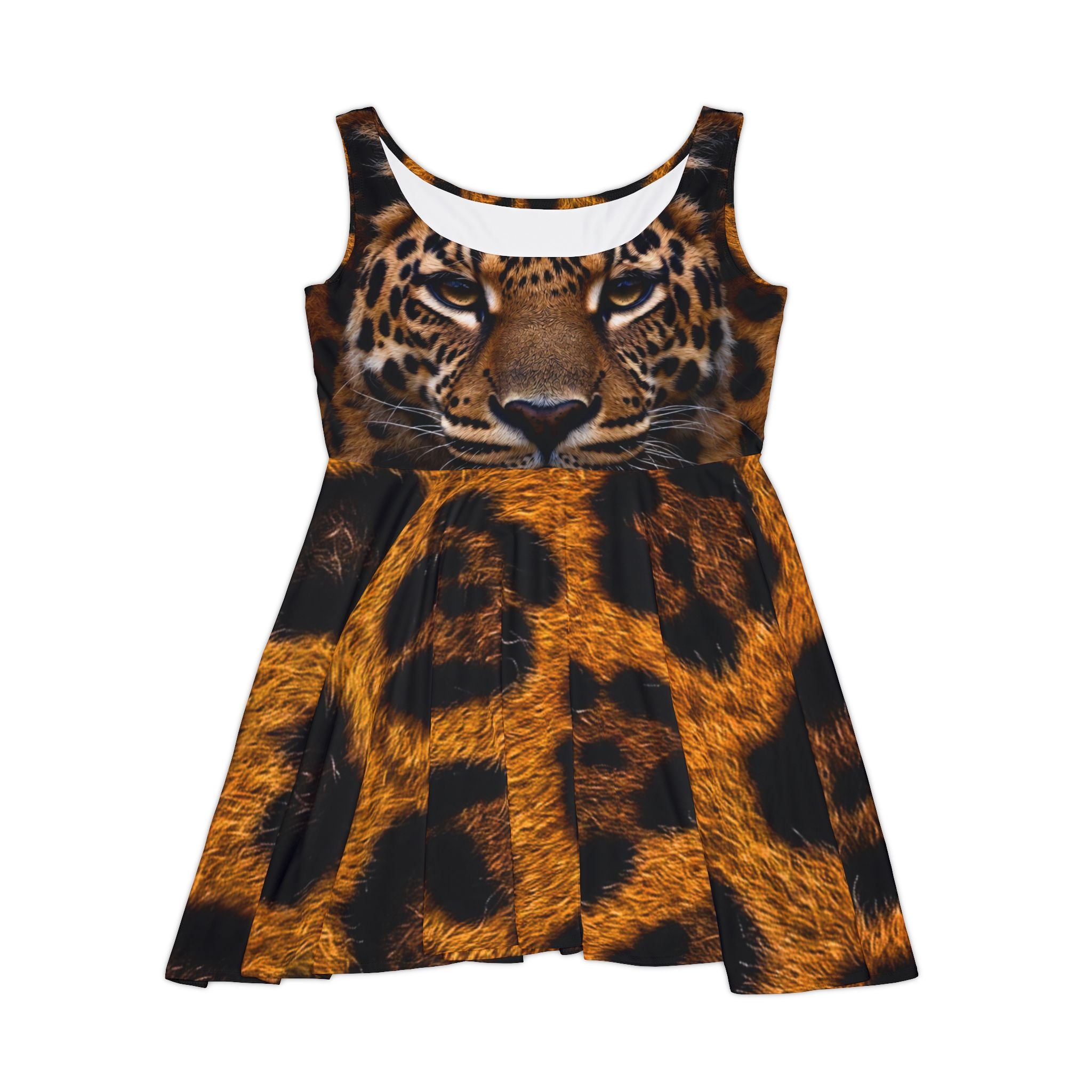 Leopard Face Women's Skater Dress — All-Over Print Animal Print Dress
