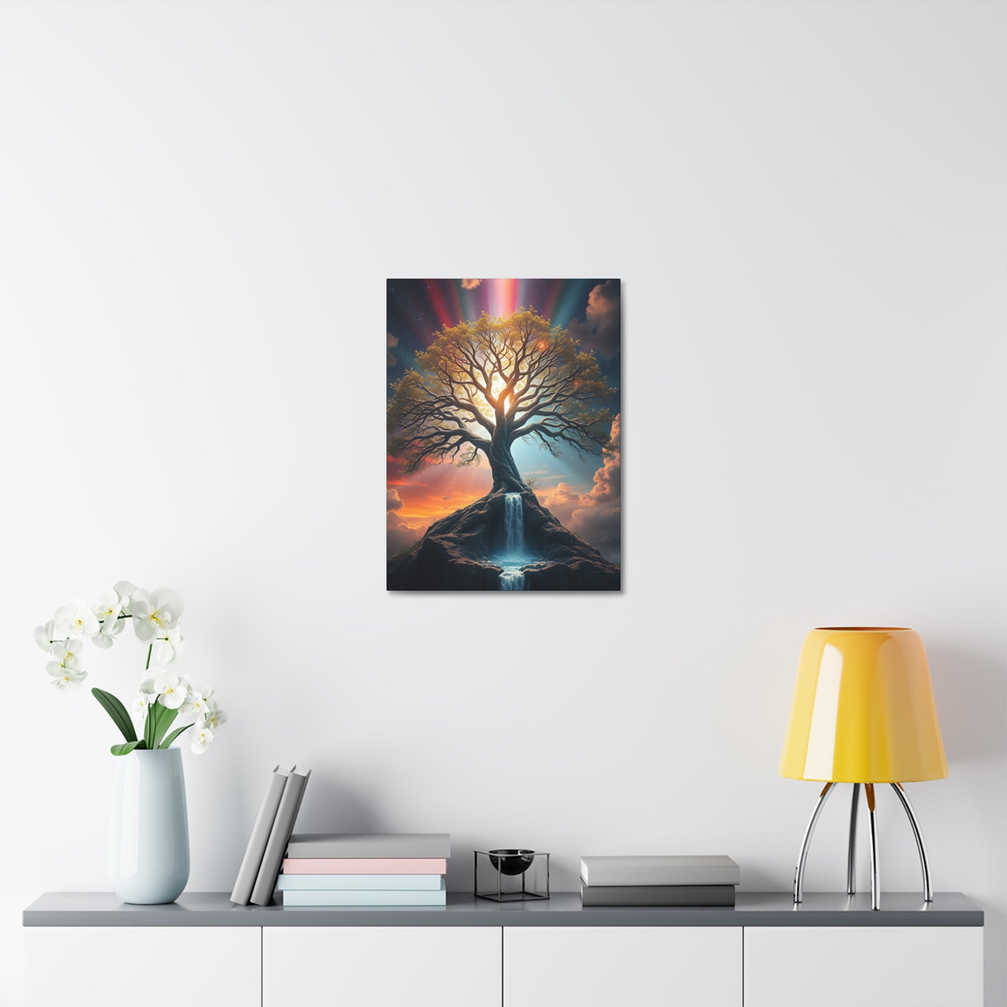 Tree of Light Stretched Canvas Wall Art – Inspirational Fantasy Landscape