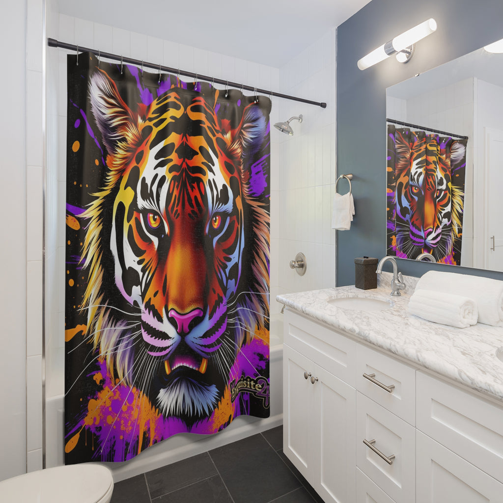 Exquisite 24 Bold Neon Tiger Shower Curtain — Vibrant Jungle Animal Bathroom Decor