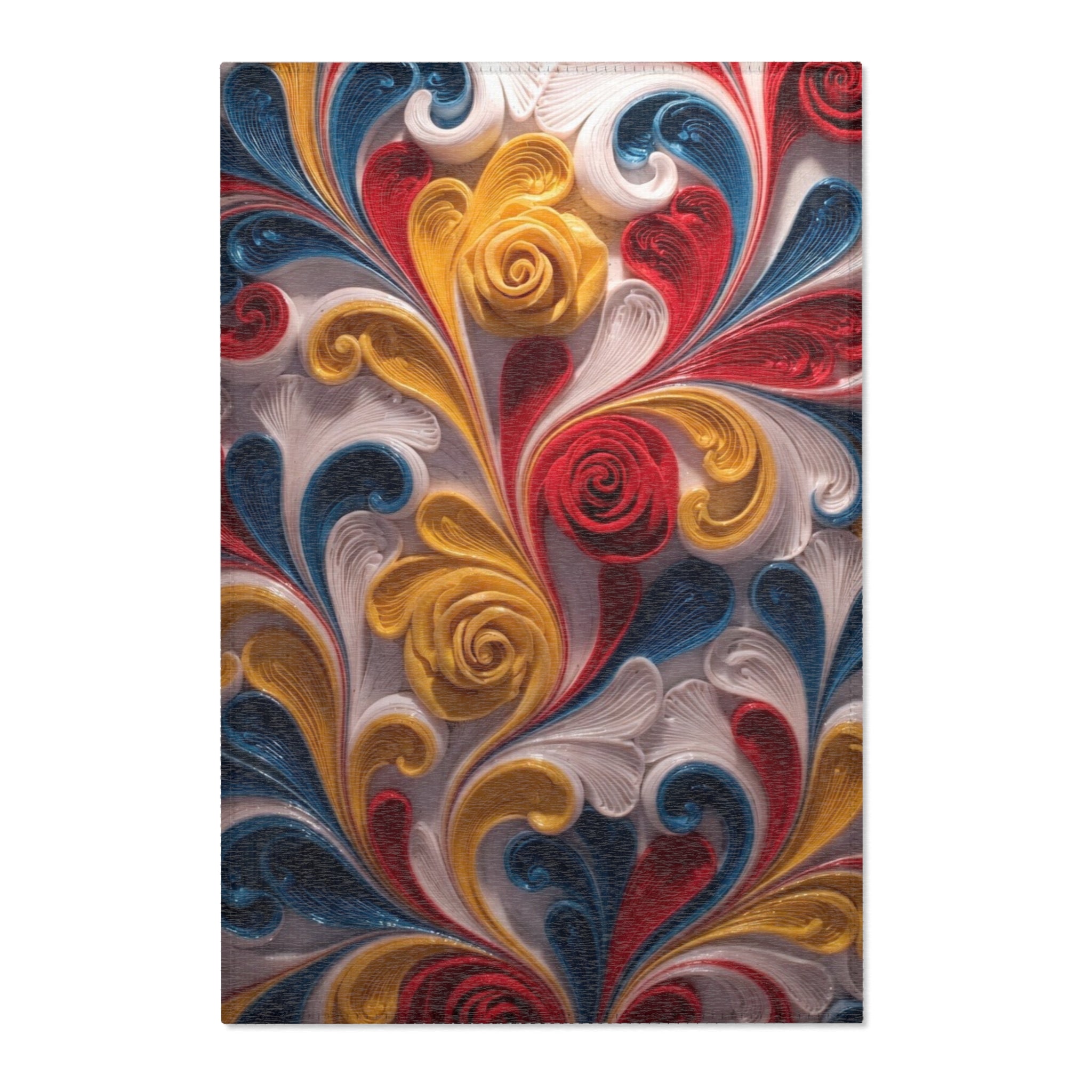 Abstract Floral Swirl Area Rug — Colorful Boho Decorative Accent Rug