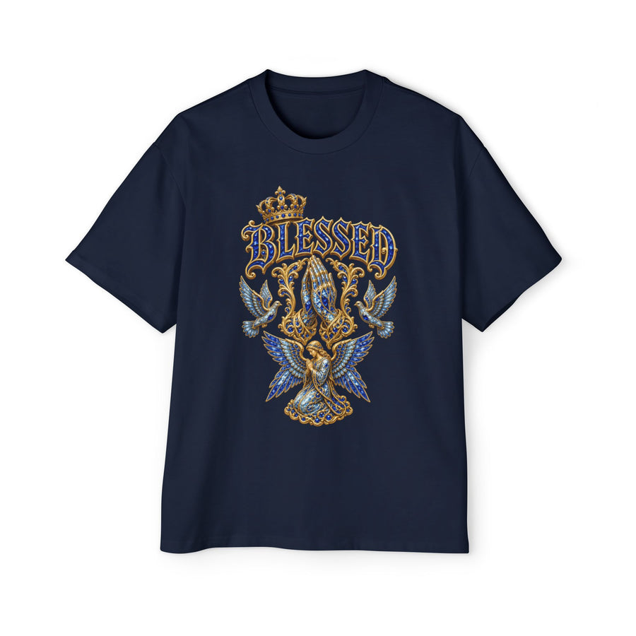 Blue "BLESSED" Crown Spiritual Oversized Graphic Tee