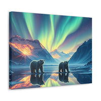 Aurora Polar Bears Stretched Canvas - Northern Lights Wildlife Wall Art