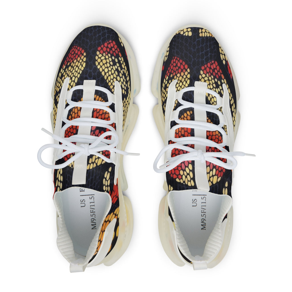 Men's Mesh Sneakers — Bold Red & Gold Snake-Scale Athletic Shoes