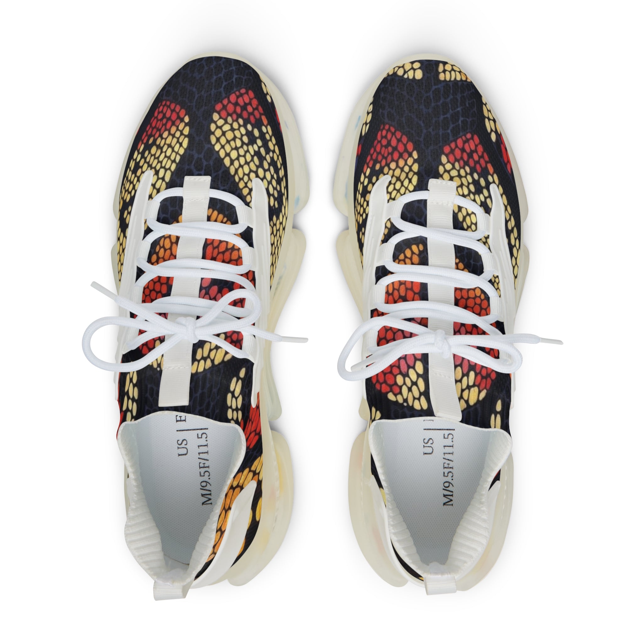 Men's Mesh Sneakers — Bold Red & Gold Snake-Scale Athletic Shoes