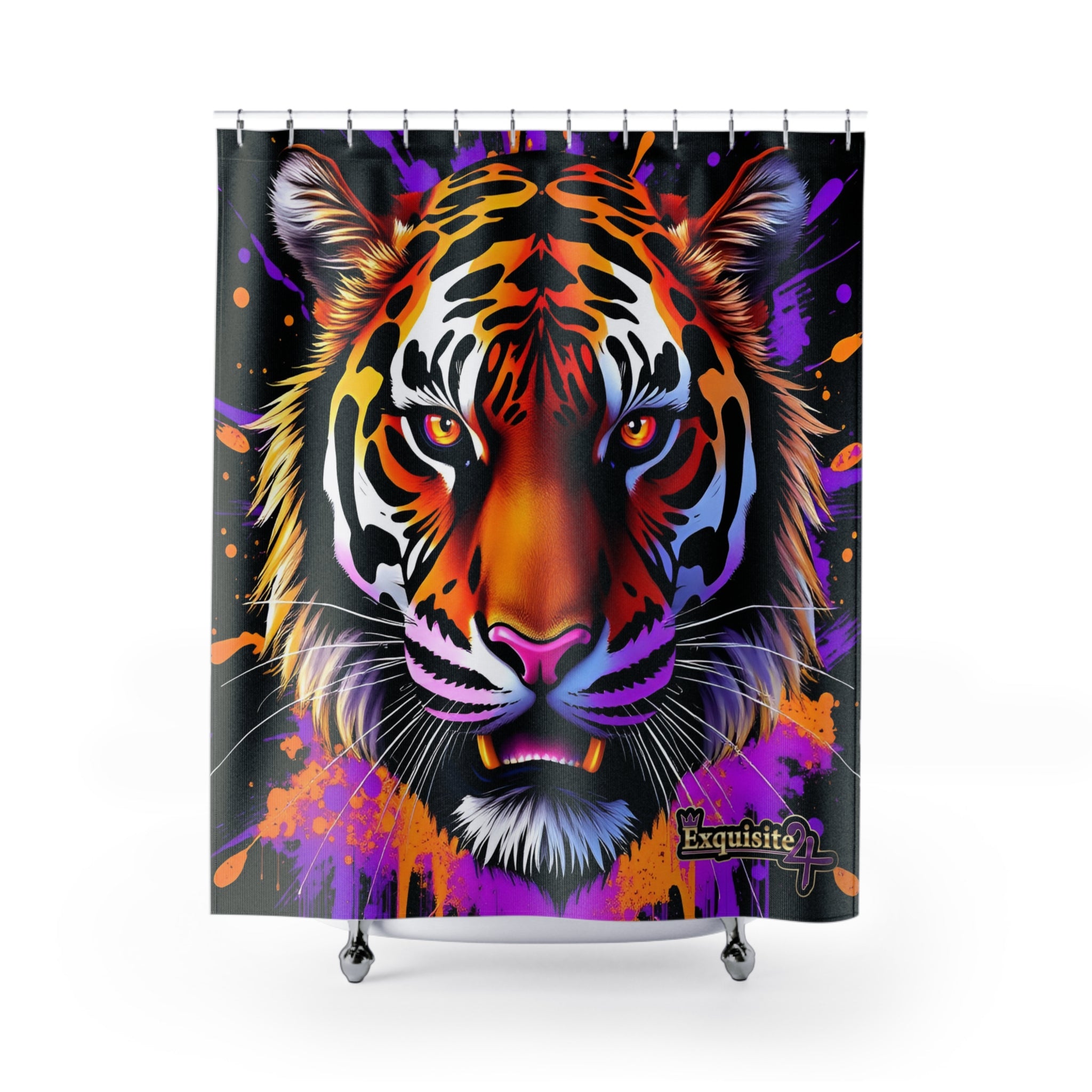 Exquisite 24 Bold Neon Tiger Shower Curtain — Vibrant Jungle Animal Bathroom Decor