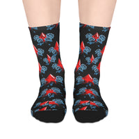 Red Diamond & Blue Roses Mid-Length Socks