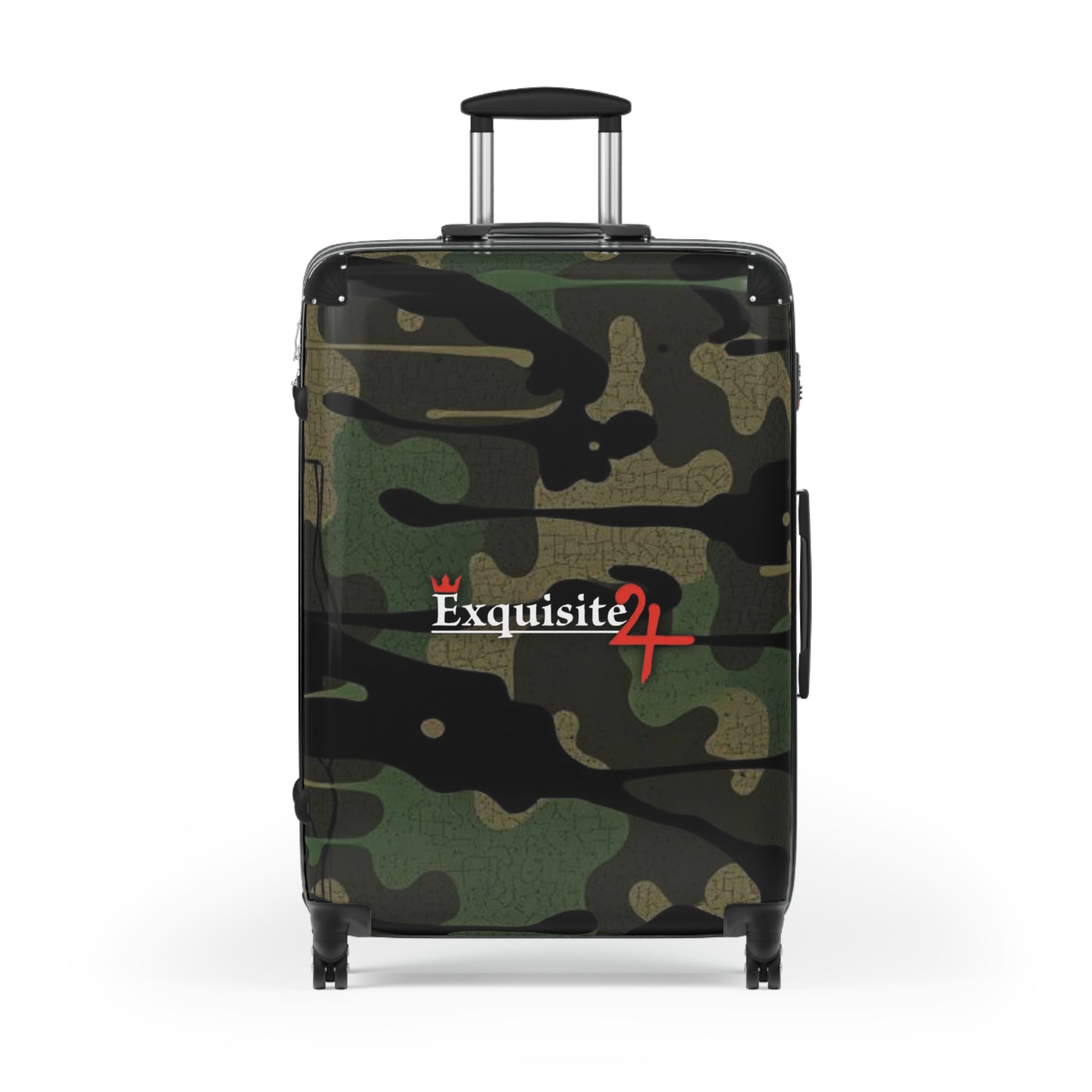Camo Carry-On Suitcase with "Exquisite 24" Logo – Compact Spinner Luggage