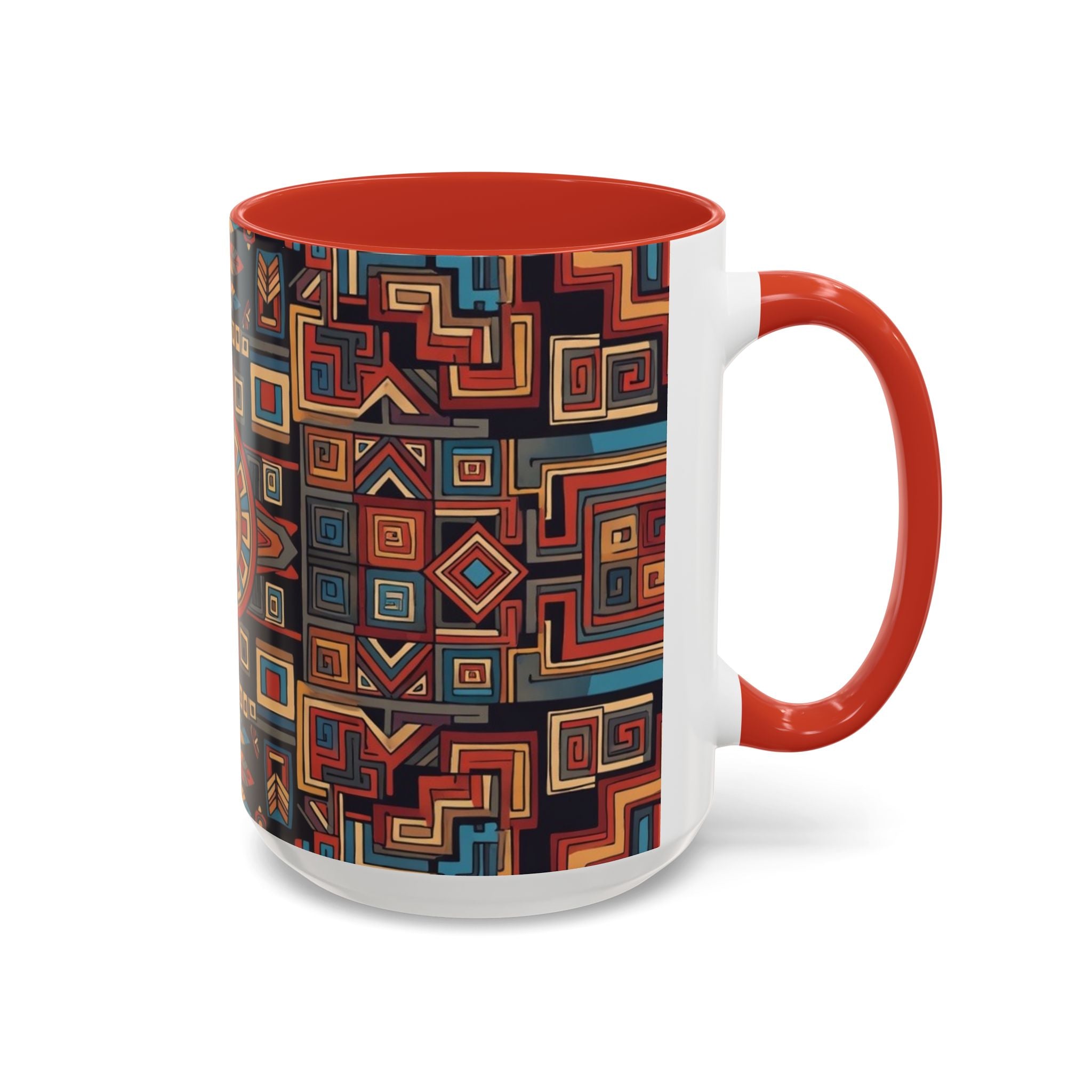 Boho Geometric Accent Mug — Colorful Tribal Pattern Coffee Cup
