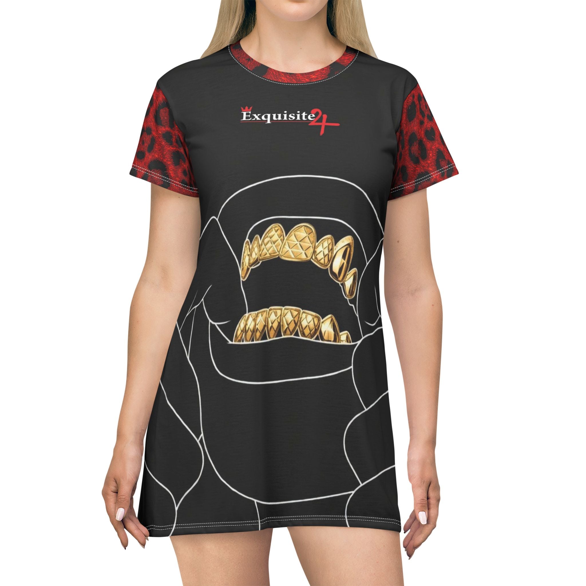 Exquisite 24 Red Leopard Grillz Graphic T-Shirt Dress