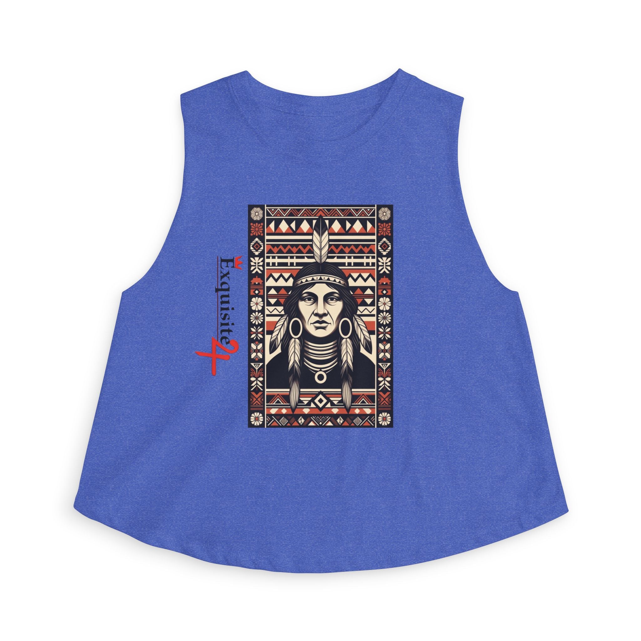 Native Inspired Tribal Portrait Crop Top — Boho Aztec Graphic Women's Tank
