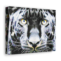 Leopard Portrait Stretched Canvas — Snow Leopard Wall Art with Yellow Eyes
