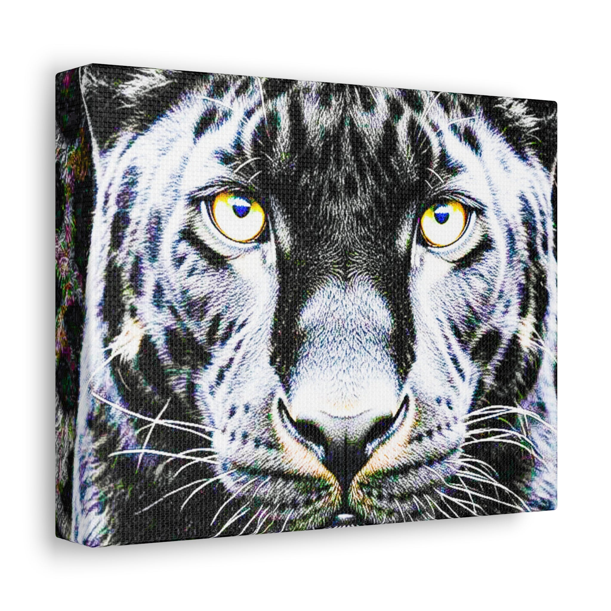 Leopard Portrait Stretched Canvas — Snow Leopard Wall Art with Yellow Eyes