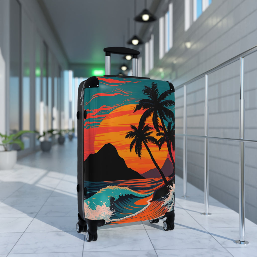 Tropical Sunset Suitcase – Palm Tree Beach Carry-On Luggage