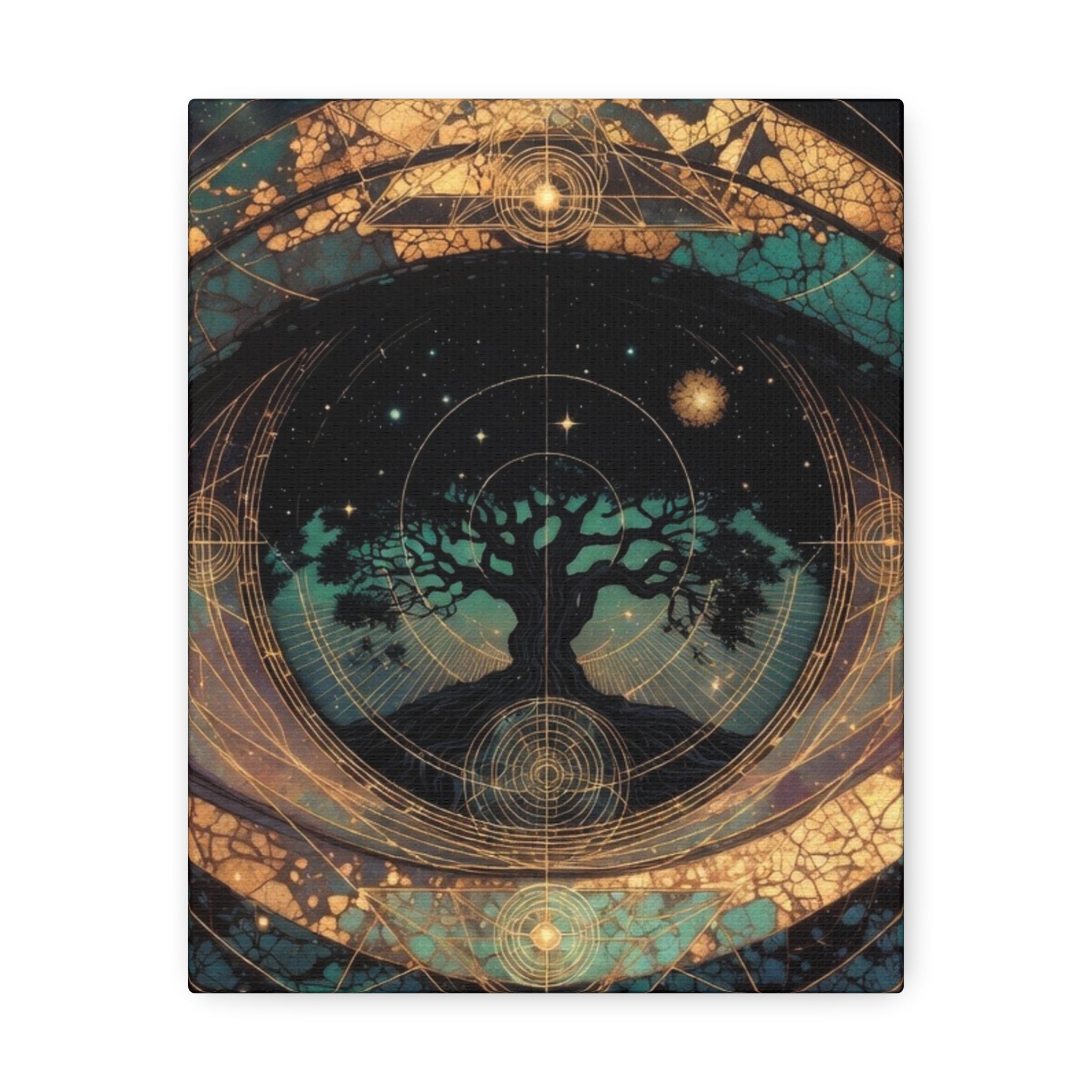 Mystic Tree of Life Stretched Canvas – Spiritual Cosmic Wall Art