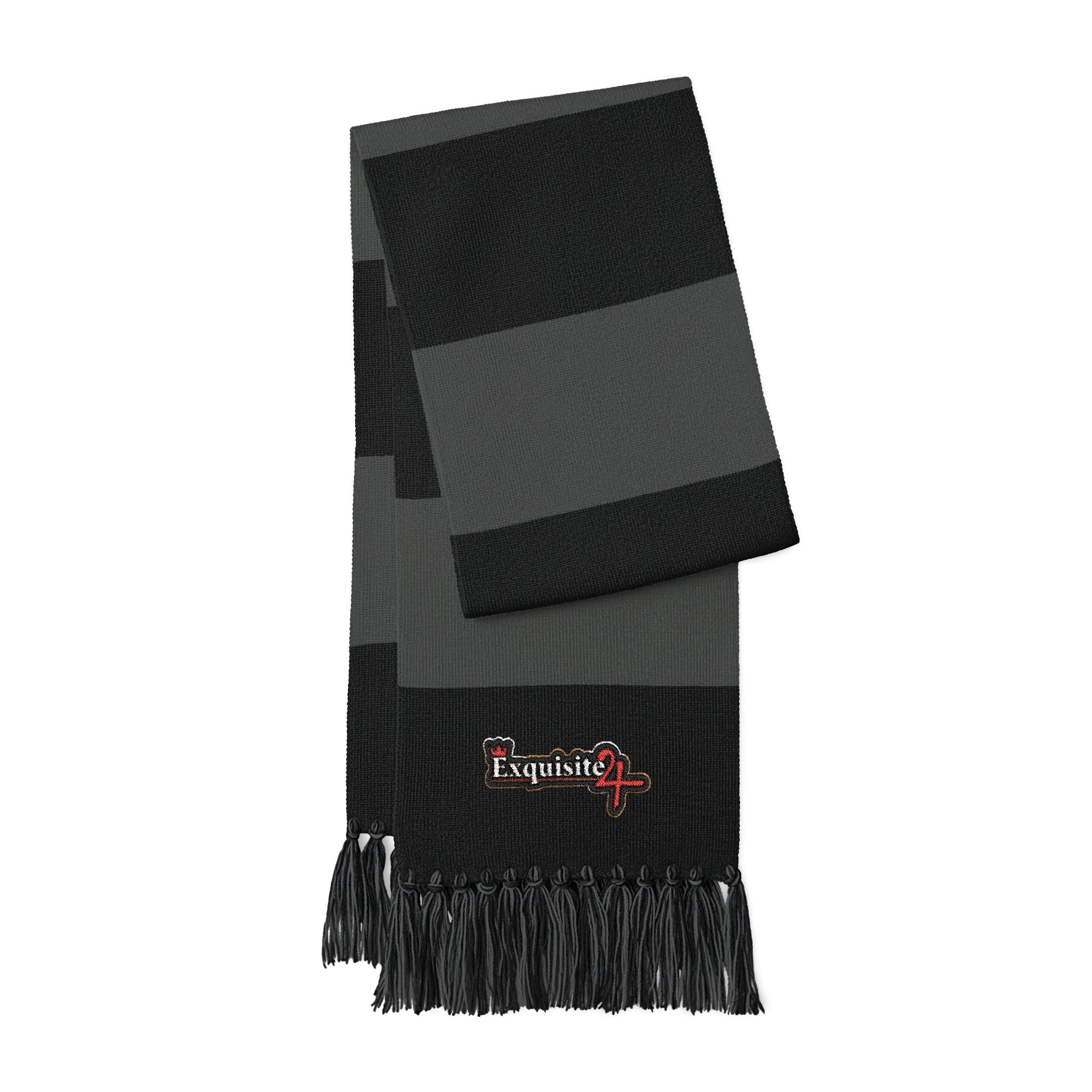 Embroidered Spectator Scarf — Striped Team Fan Scarf with Fringe