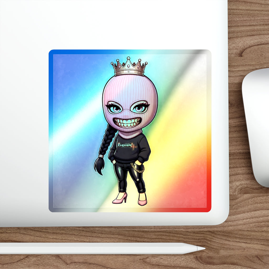 Pink Balaclava Girl Holographic Die-cut Sticker