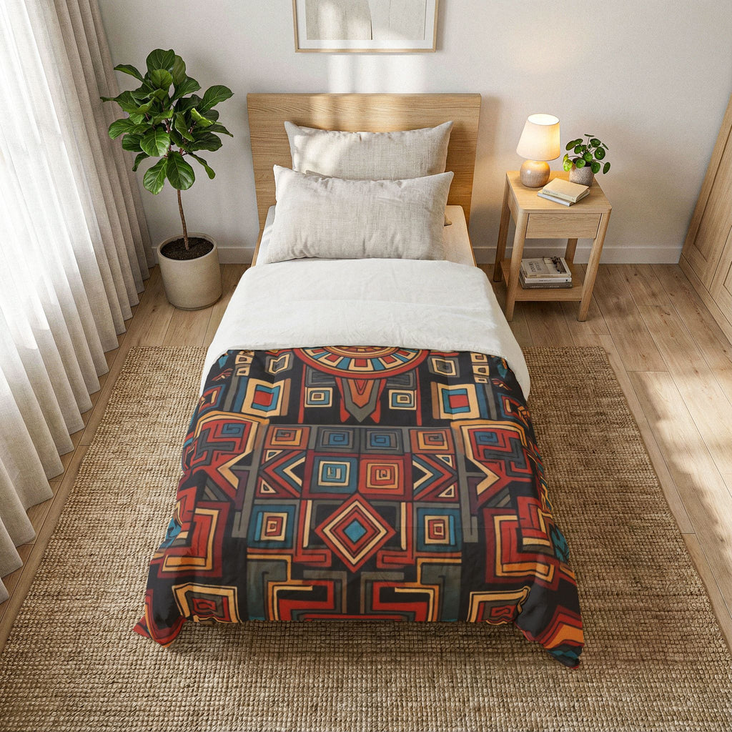 Boho Geometric Cotton Comforter – Tribal Sun Medallion Bedding
