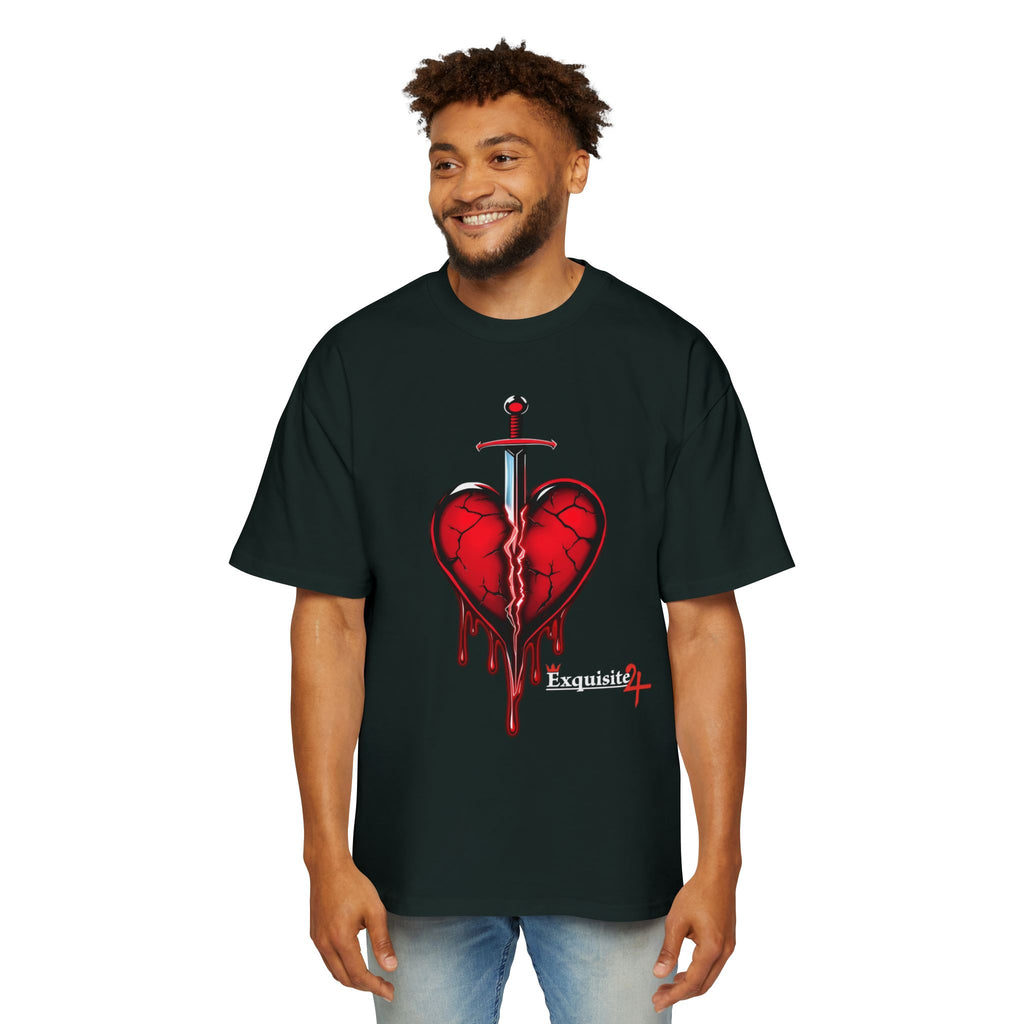 Oversized Graphic Tee — Bleeding Heart with Sword Design