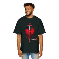 Oversized Graphic Tee — Bleeding Heart with Sword Design
