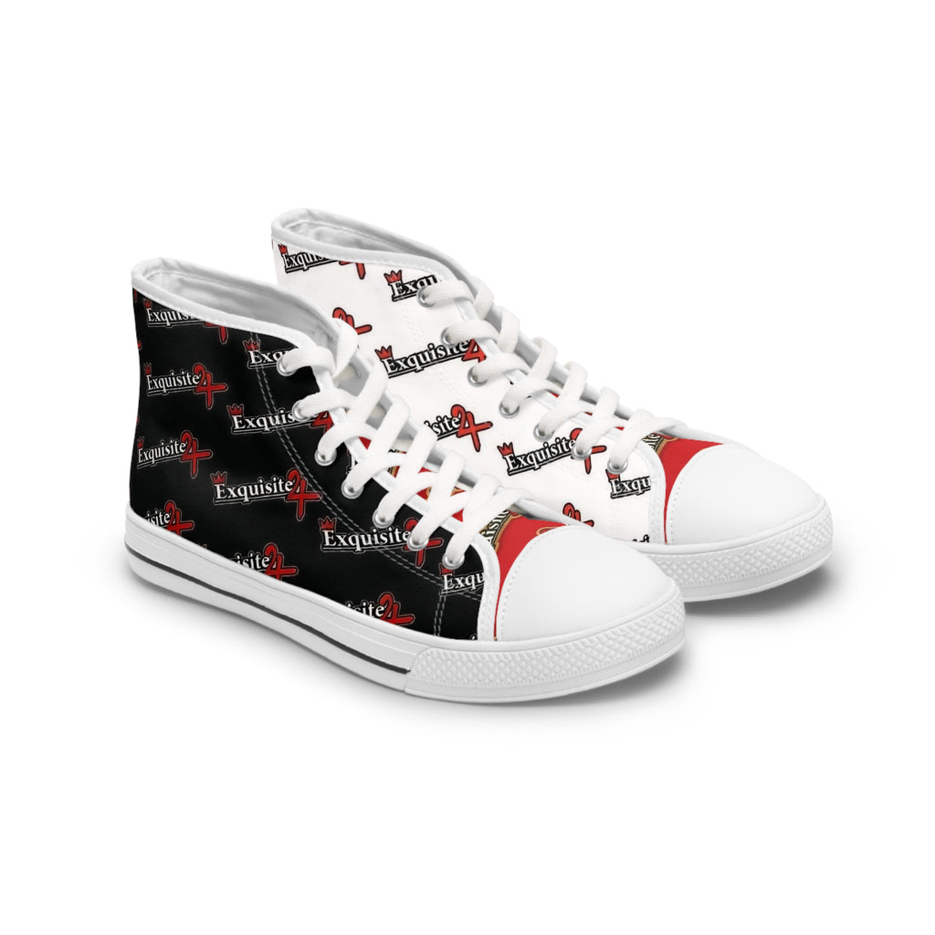 High Top Sneakers — Red & Black 'Exquisite 24' Logo Patterned Women's Canvas Shoes