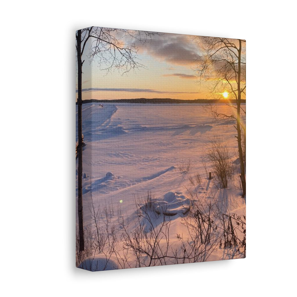 Sunset over Frozen Lake Stretched Canvas Wall Art