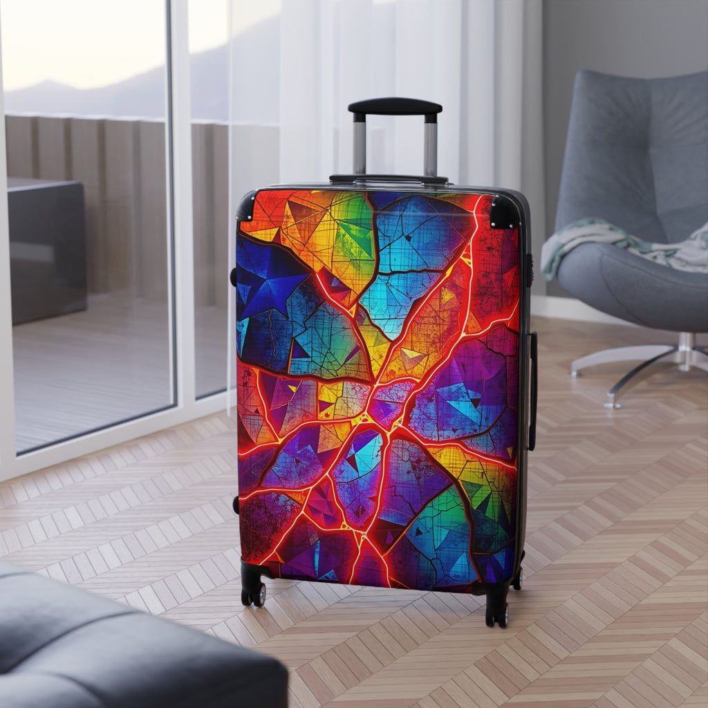 Colorful Cracked Glass Carry-On Suitcase — Vibrant Abstract Travel Luggage