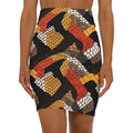 Autumn Snake-Scale Pencil Skirt — Bold Geometric Fall Print