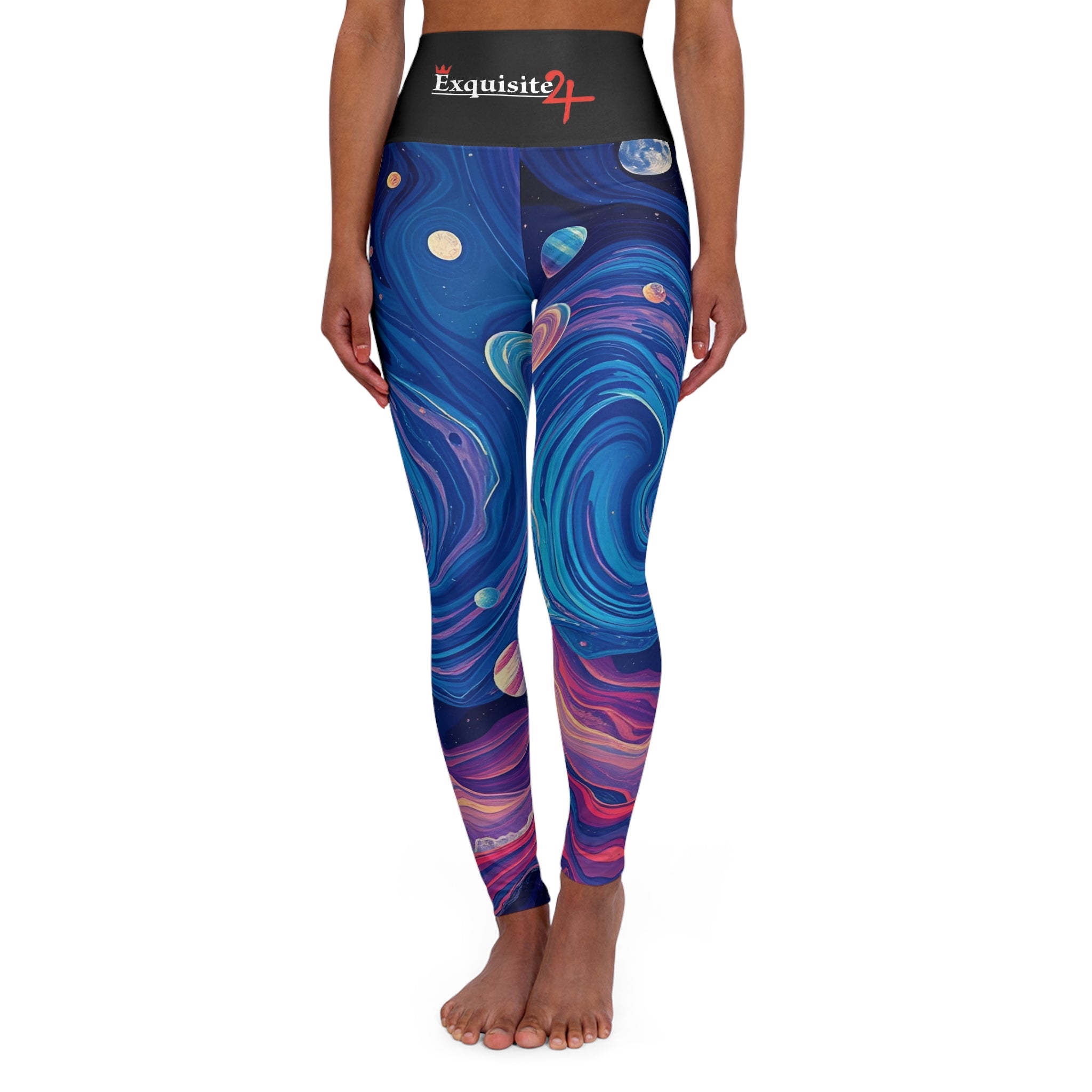 Galaxy Swirl High-Waist Yoga Leggings — Cosmic Planet Print