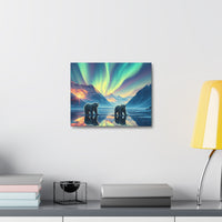 Aurora Polar Bears Stretched Canvas - Northern Lights Wildlife Wall Art