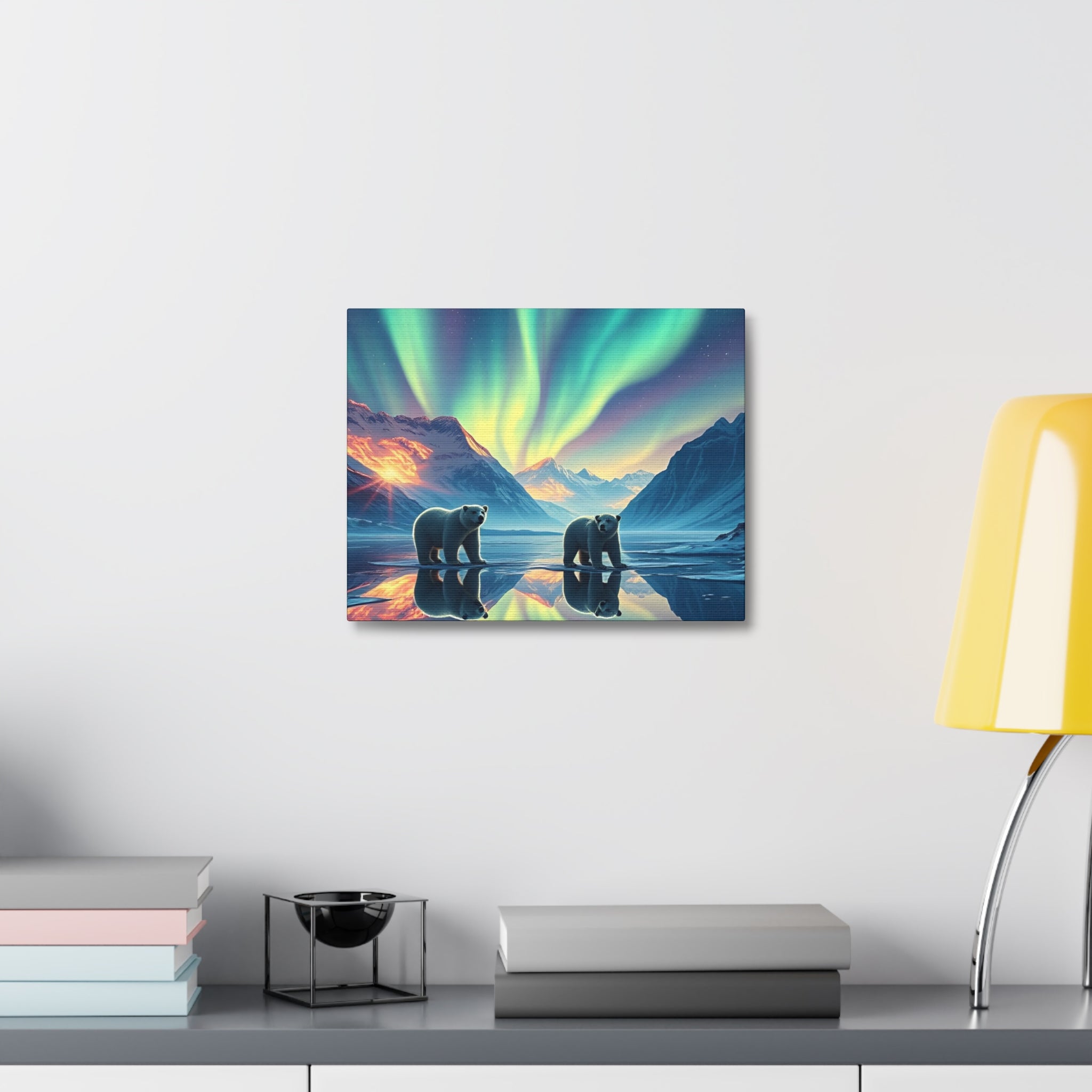 Aurora Polar Bears Stretched Canvas - Northern Lights Wildlife Wall Art