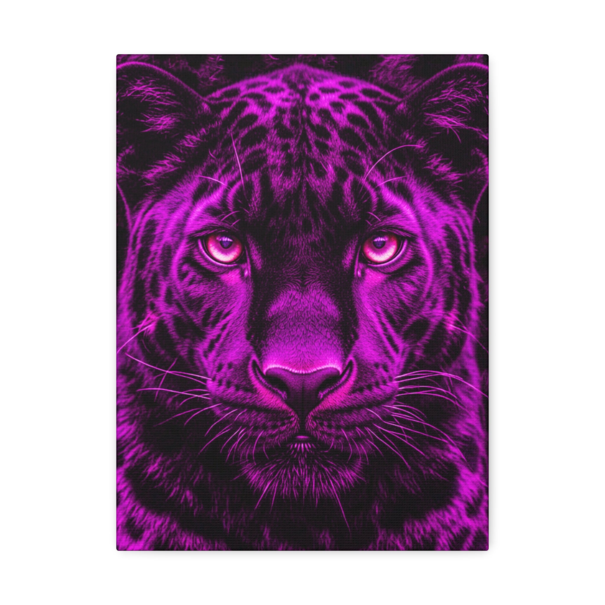 Purple Neon Panther Stretched Canvas – Vibrant Wall Art for Modern Rooms