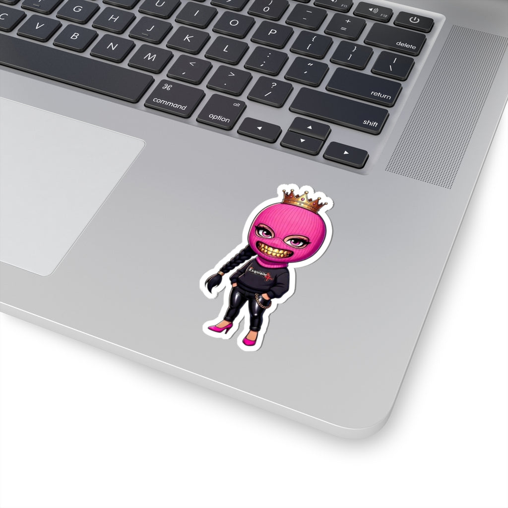 Queen Mask Sticker — Pink Balaclava Girl Kiss-Cut Decal