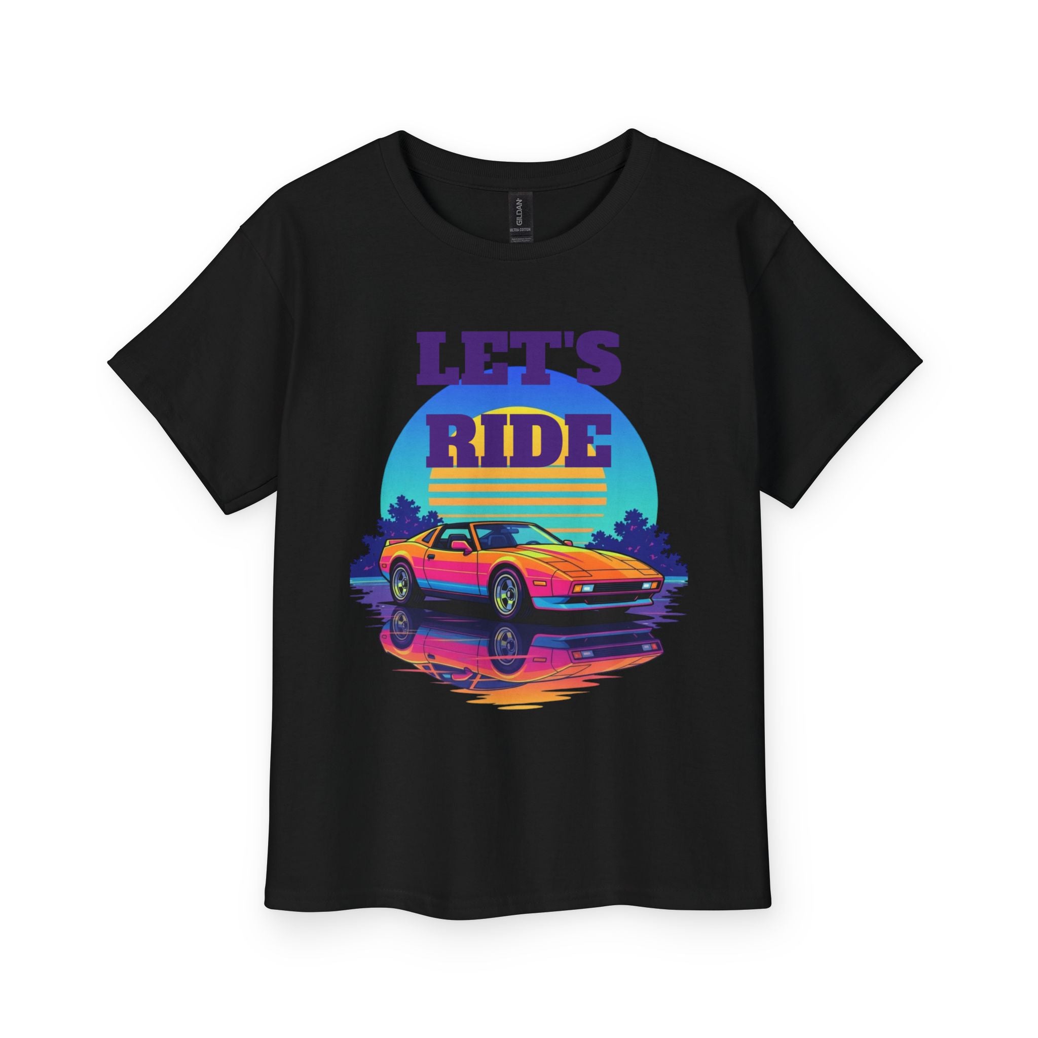 Kids Retro Sports Car Tee – "Let’s Ride" Vintage Sunset Graphic