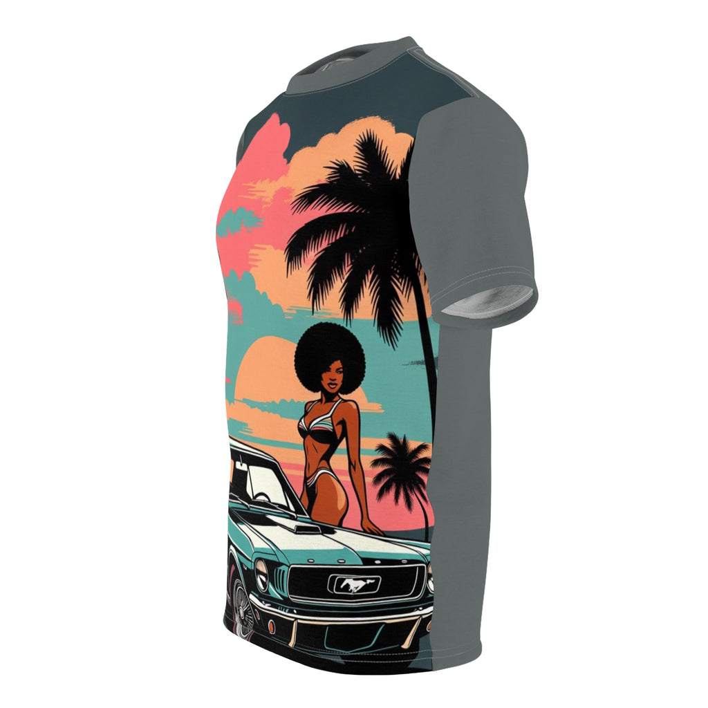 Retro Sunset Muscle Car Tee — Vintage Beach Vibe