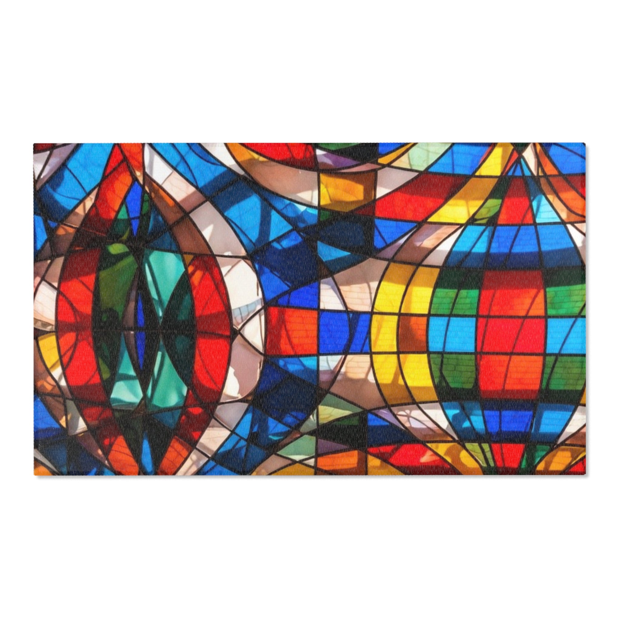 Stained Glass Mosaic Area Rug — Vibrant Geometric Decorative Floor Mat