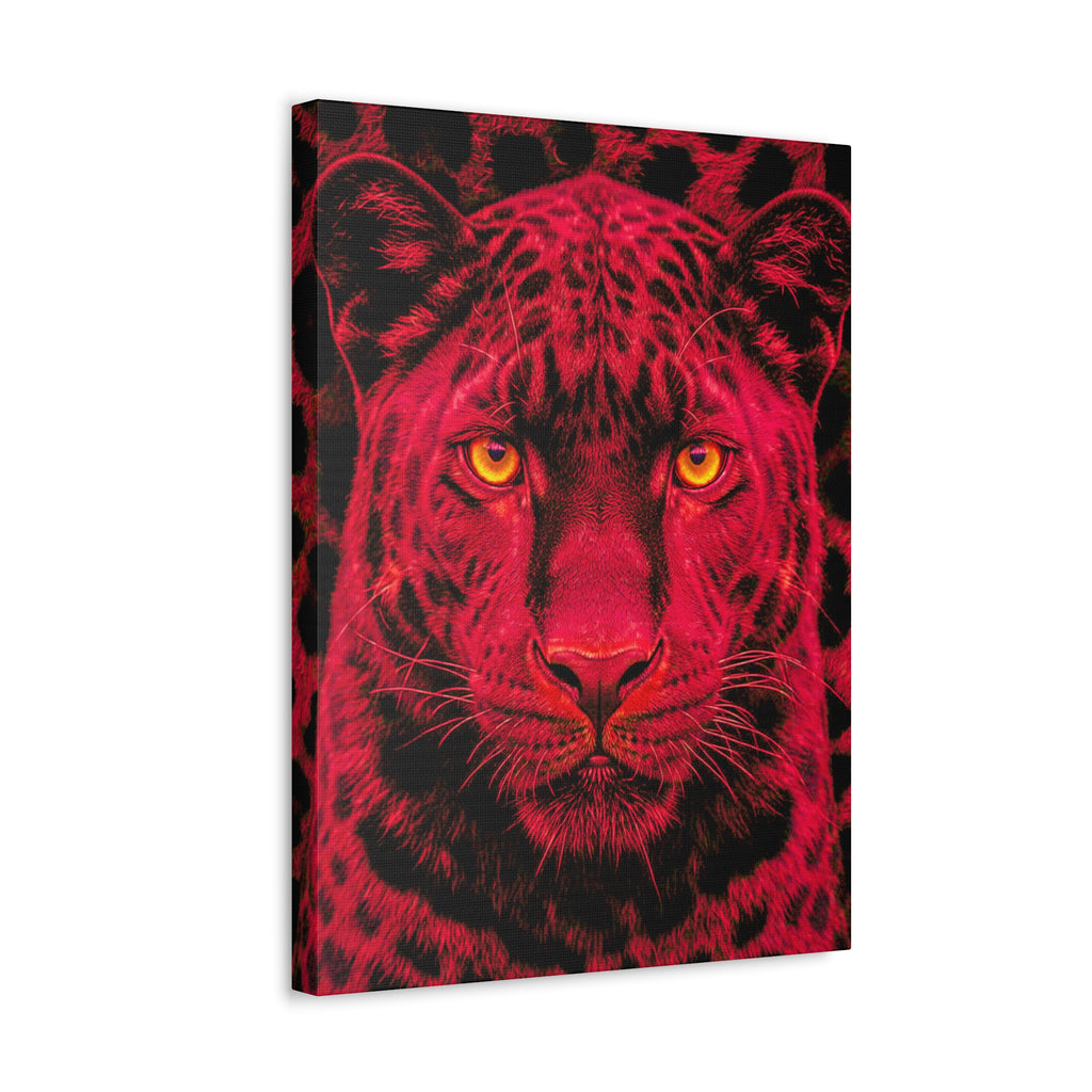 Red Panther Canvas Wall Art — Bold Neon Portrait Stretched Canvas
