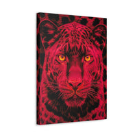 Red Panther Canvas Wall Art — Bold Neon Portrait Stretched Canvas