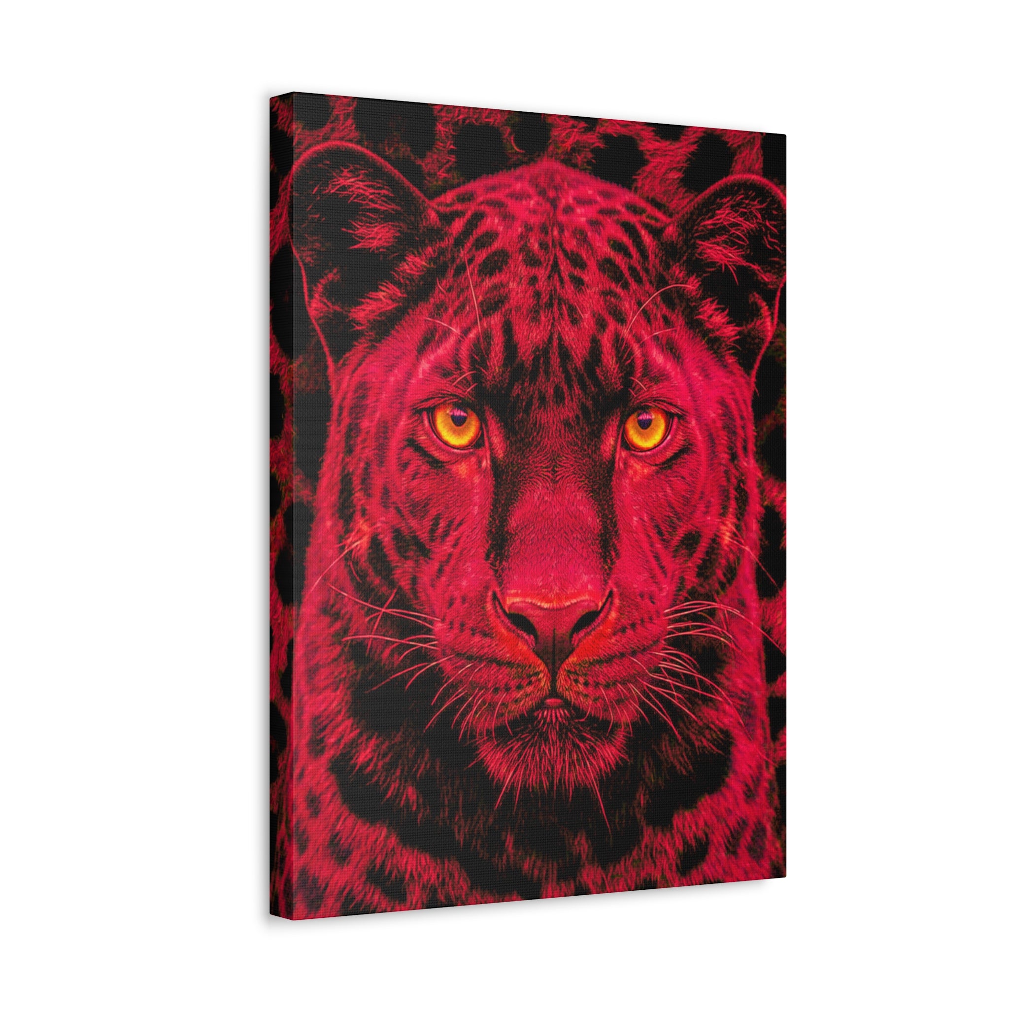 Red Panther Canvas Wall Art — Bold Neon Portrait Stretched Canvas