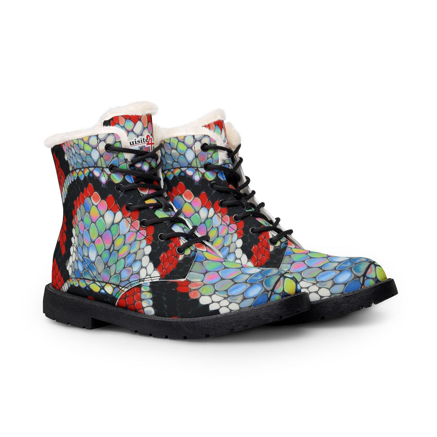 Women's Colorful Snakeskin Fur-Lined Leather Boots