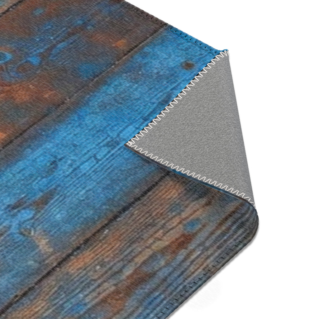 Rustic Blue Patina Wood Area Rug — Distressed Coastal Floor Decor