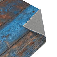 Rustic Blue Patina Wood Area Rug — Distressed Coastal Floor Decor